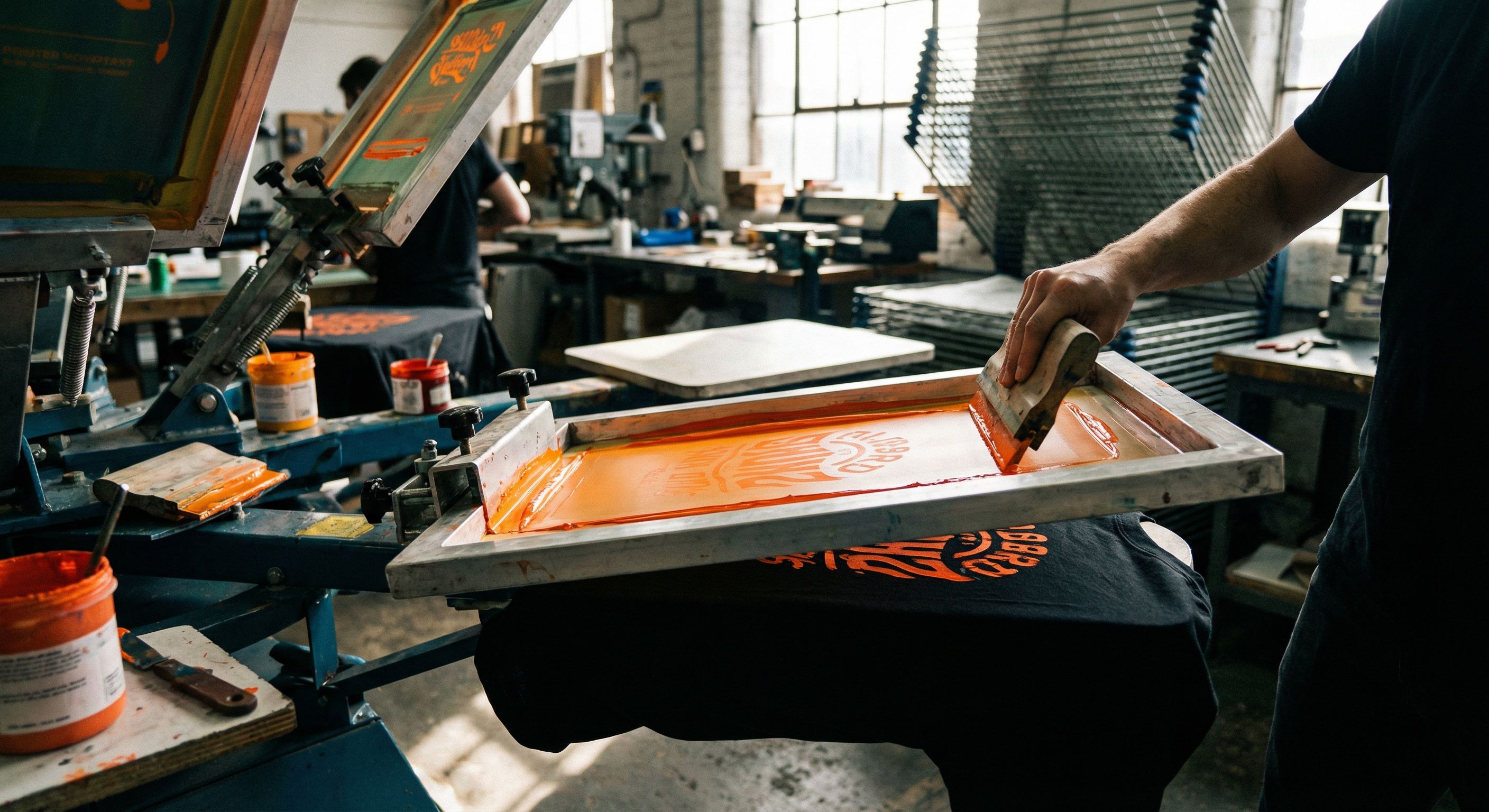 Screen printing process in action